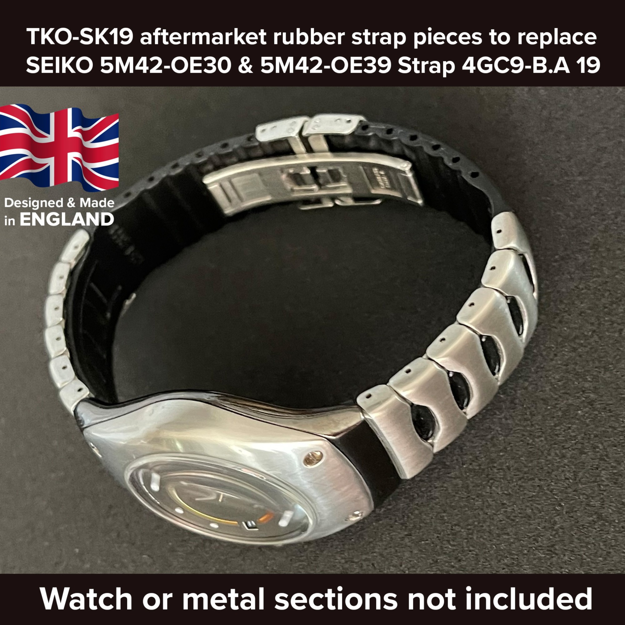 Rubber watch strap replacement for the SEIKO KINETIC ARCTURA 5M42-OE30/5M42-OE39 | 4GC9-B.A 19.