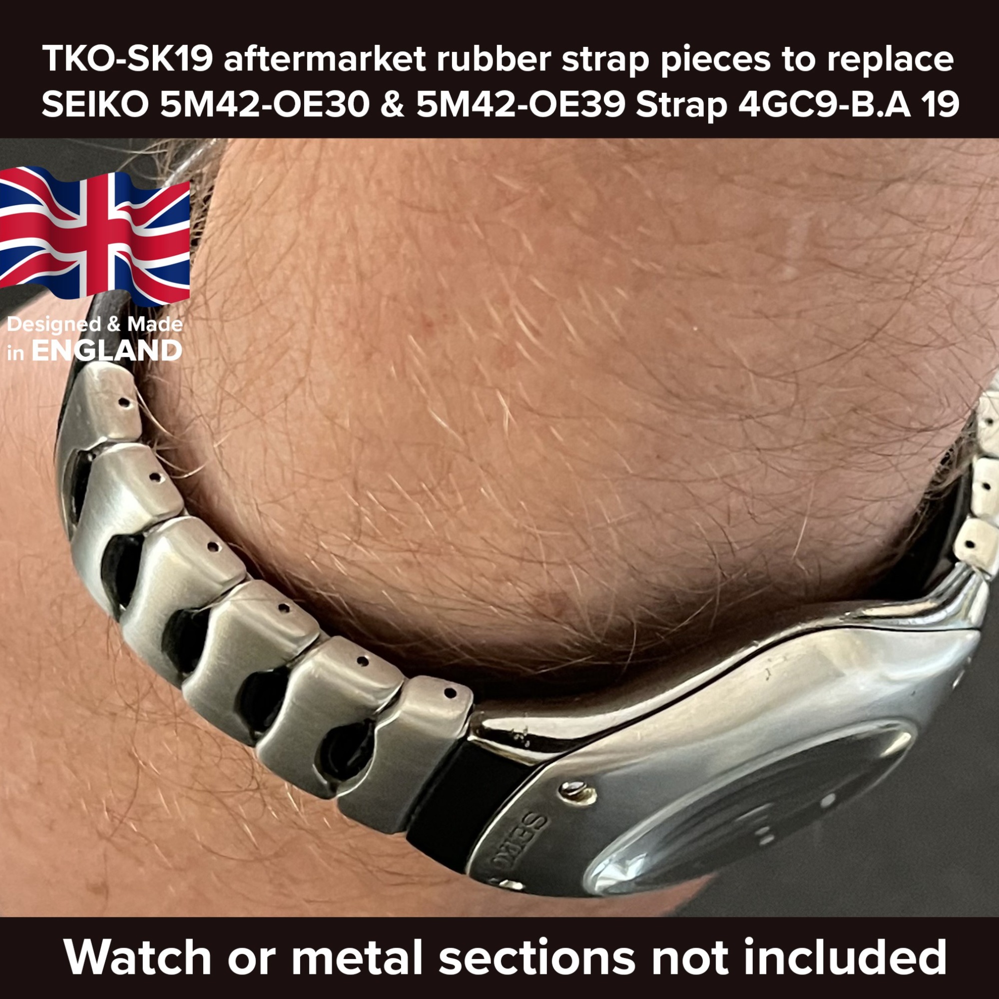 Rubber watch strap replacement for the SEIKO KINETIC ARCTURA 5M42-OE30/5M42-OE39 | 4GC9-B.A 19.