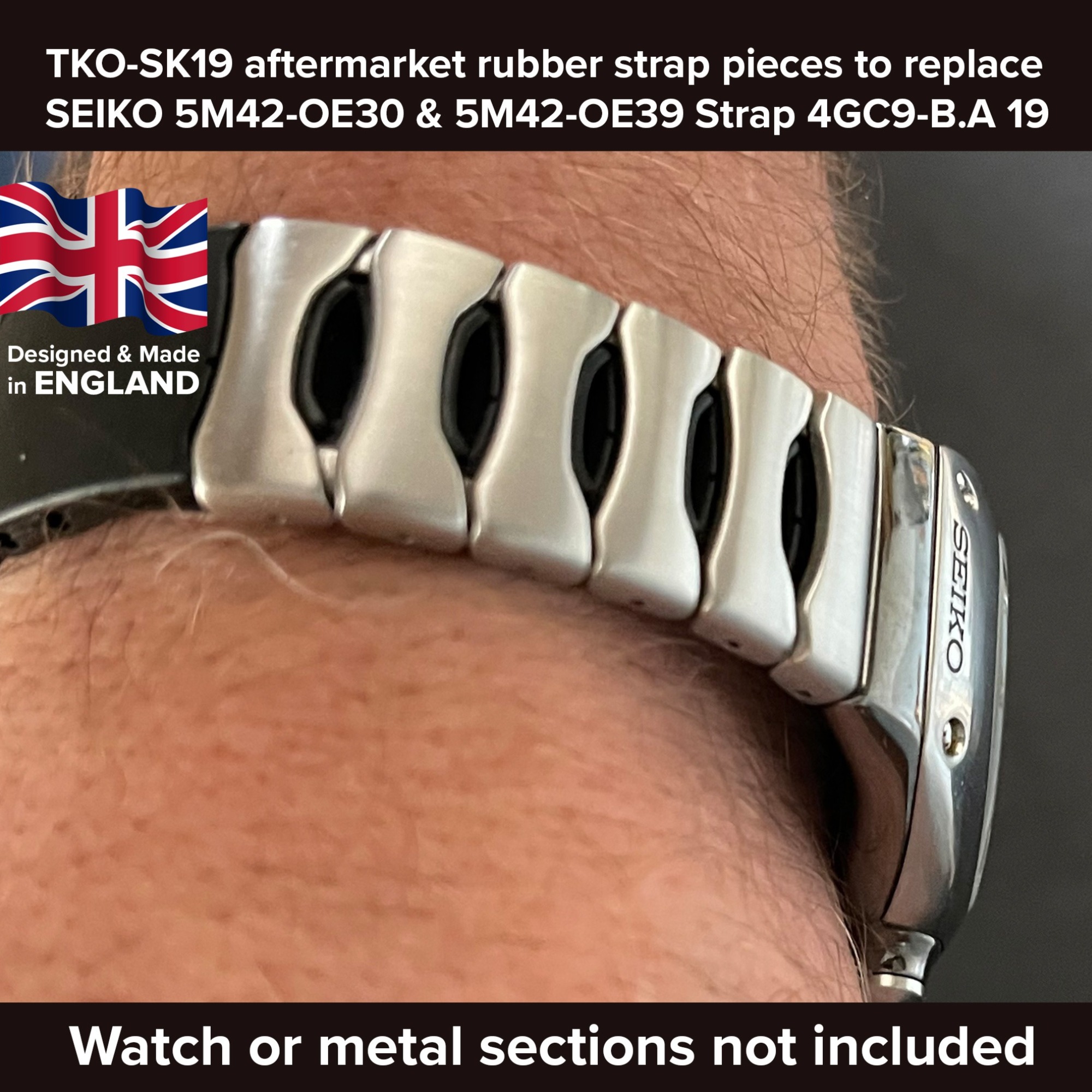 Rubber watch strap replacement for the SEIKO KINETIC ARCTURA 5M42-OE30/5M42-OE39 | 4GC9-B.A 19.