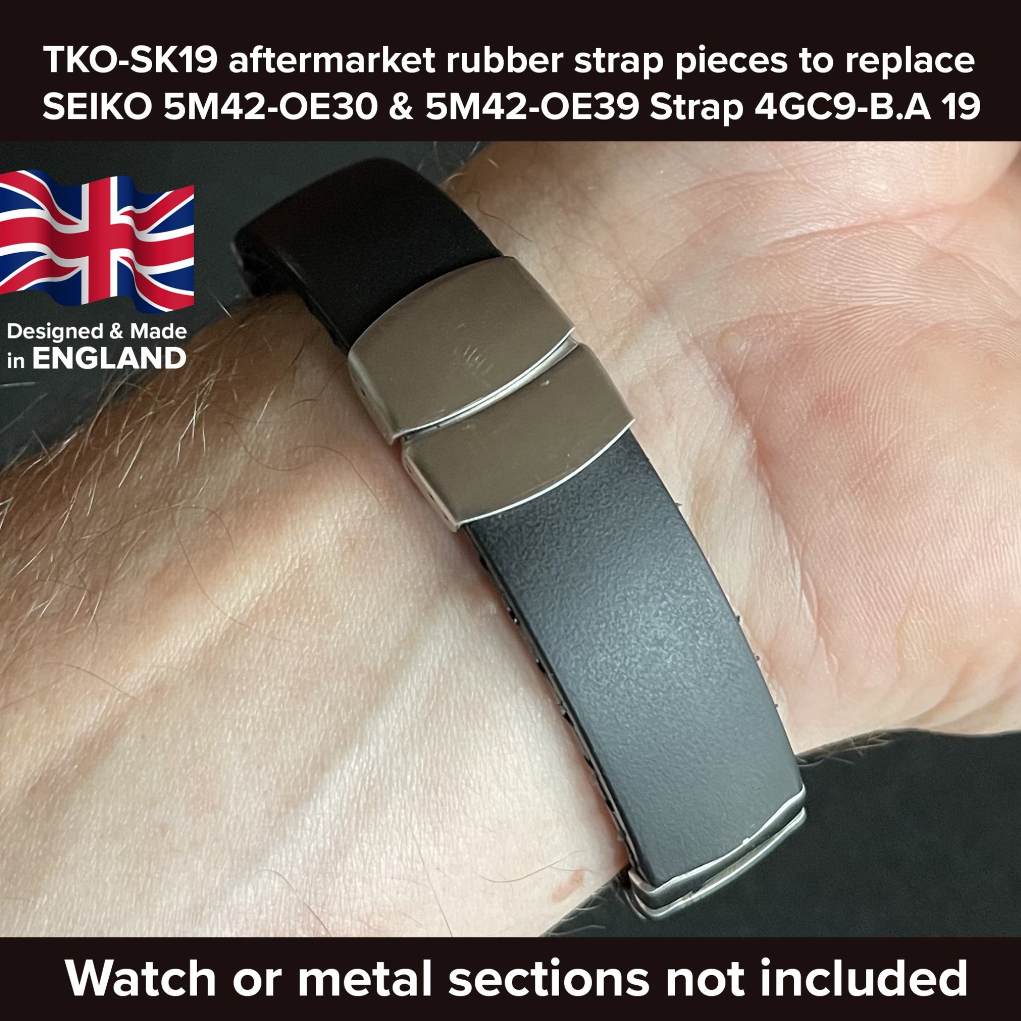 Rubber watch strap replacement for the SEIKO KINETIC ARCTURA 5M42-OE30/5M42-OE39 | 4GC9-B.A 19.